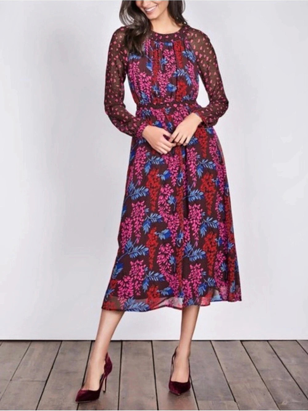 Boden Mixed Print Floral & Leopard Dress Size 2